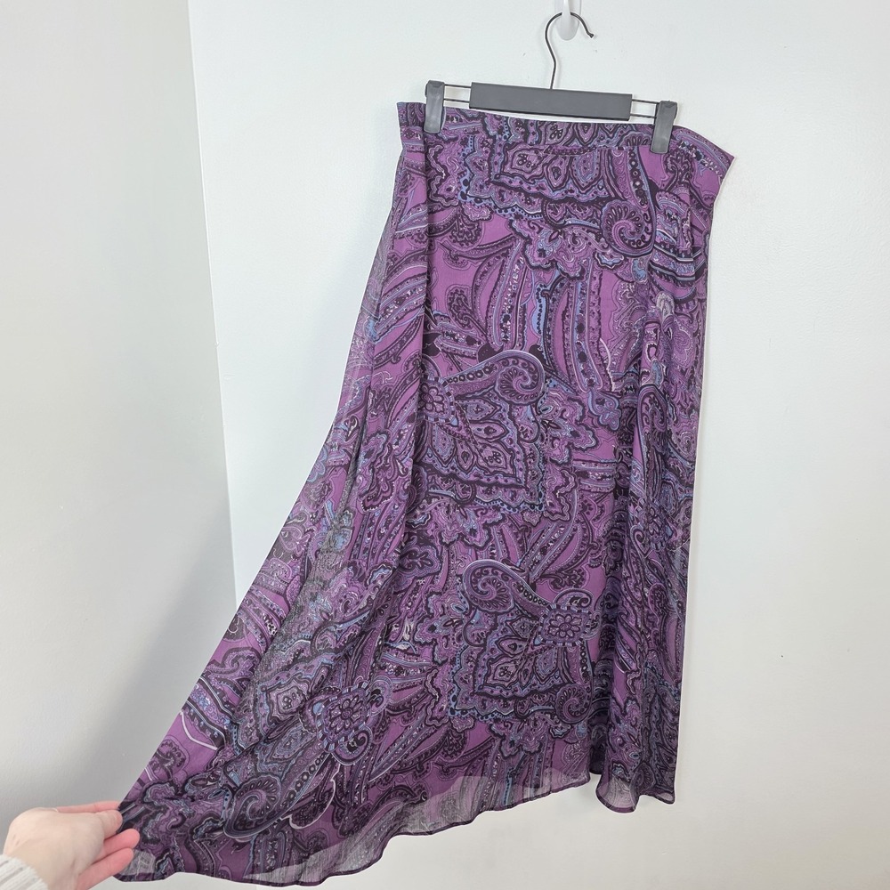 Purple Black Patterned Whimsygoth Fairy‎ Y2K Chiffon Slip Maxi Skirt Size Large - Picture 2 of 7